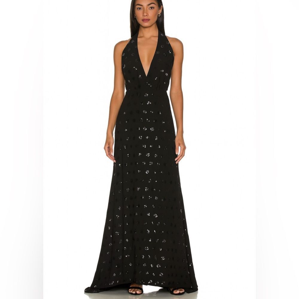 Milly NWT Black Sequin Halter Open Back Formal Gown Dress Size 6